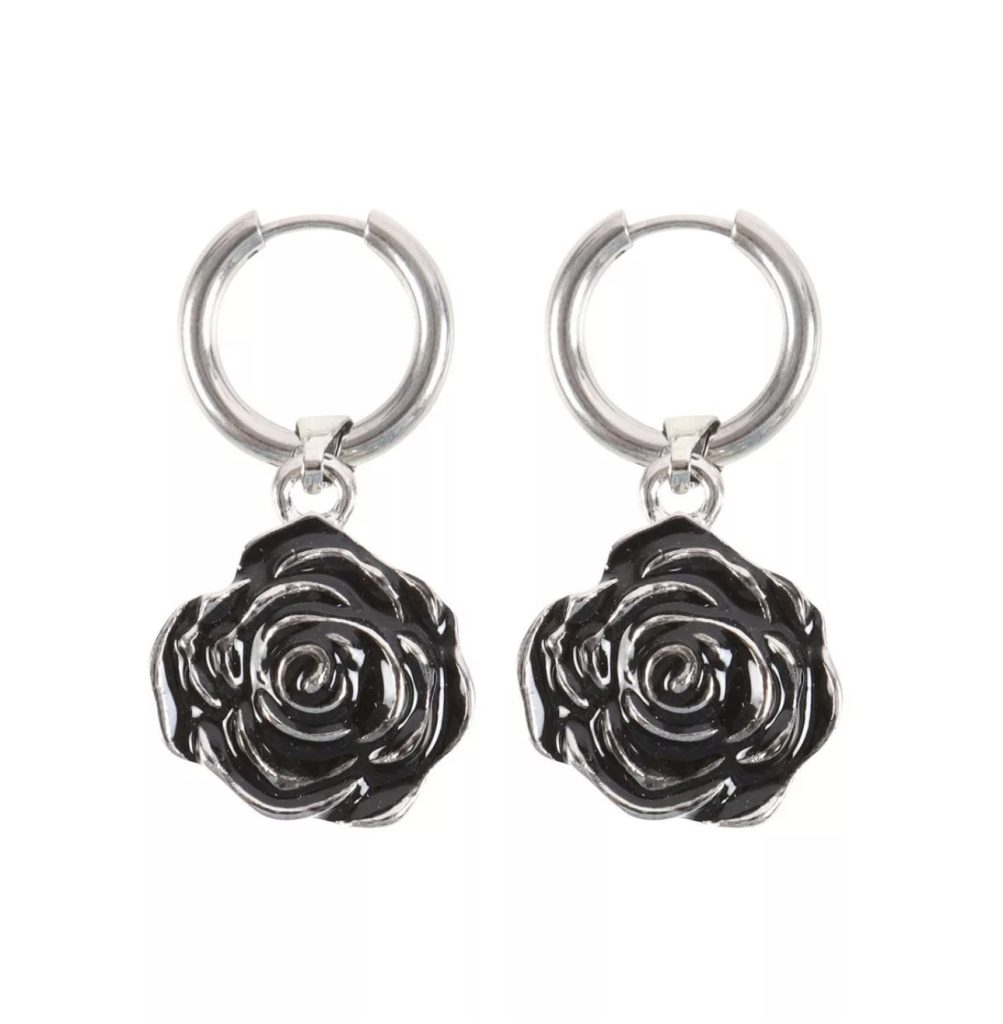 Stainless Steel Dangle Rose Drop Earrings