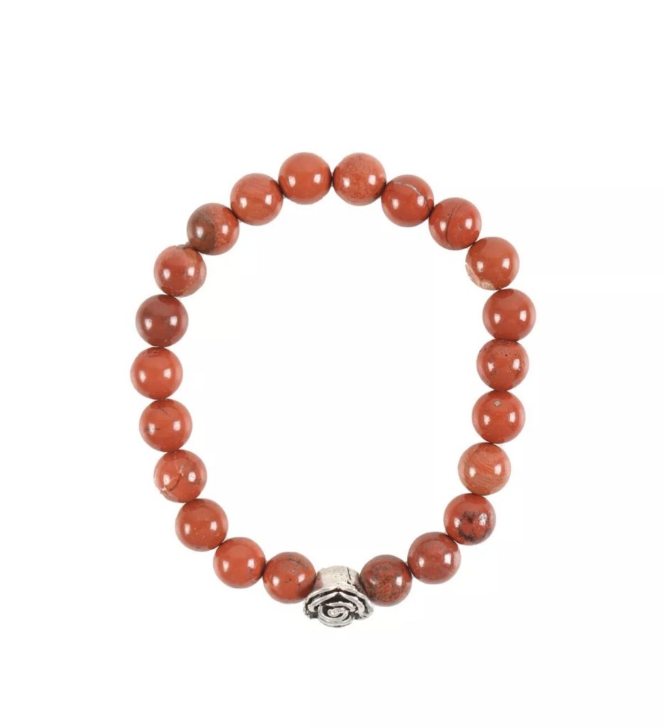 Stainless Steel Rose And Red Jasper Crystal Bracelet