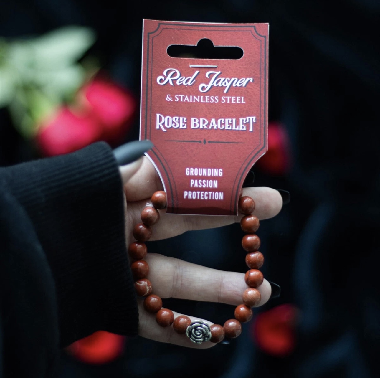Stainless Steel Rose And Red Jasper Crystal Bracelet - Image 4