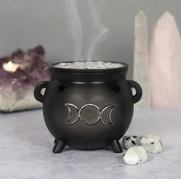 Triple Moon Cauldron Incense Cone Holder