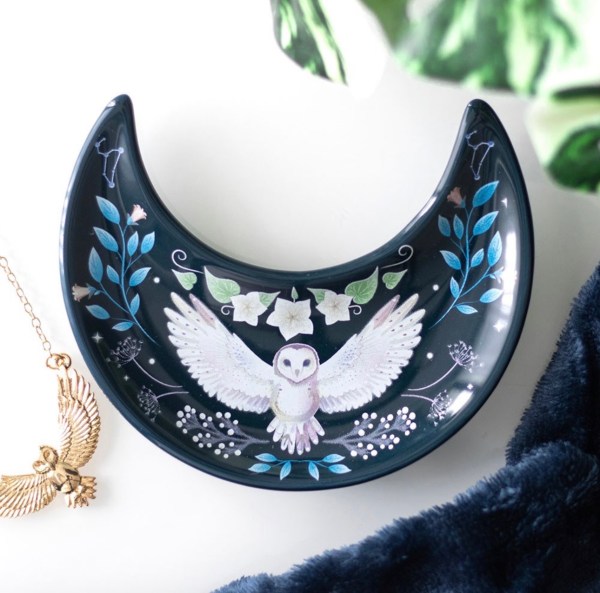 Crescent Moon Owl Trinket Dish