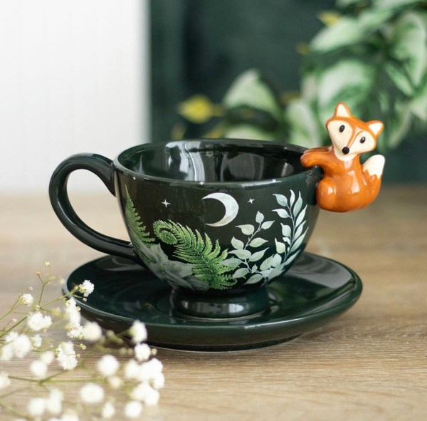 Green Forest Teacup With Fox