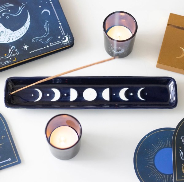 Blue Moon Phase Ceramic Incense Ash Catcher Holder