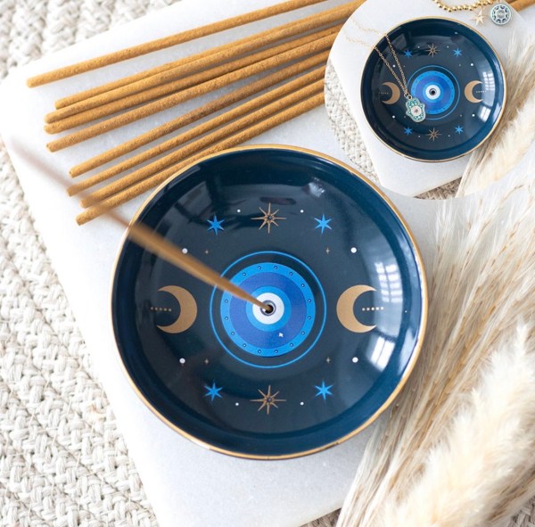 Blue All Seeing Eye Print Incense Holder Plate