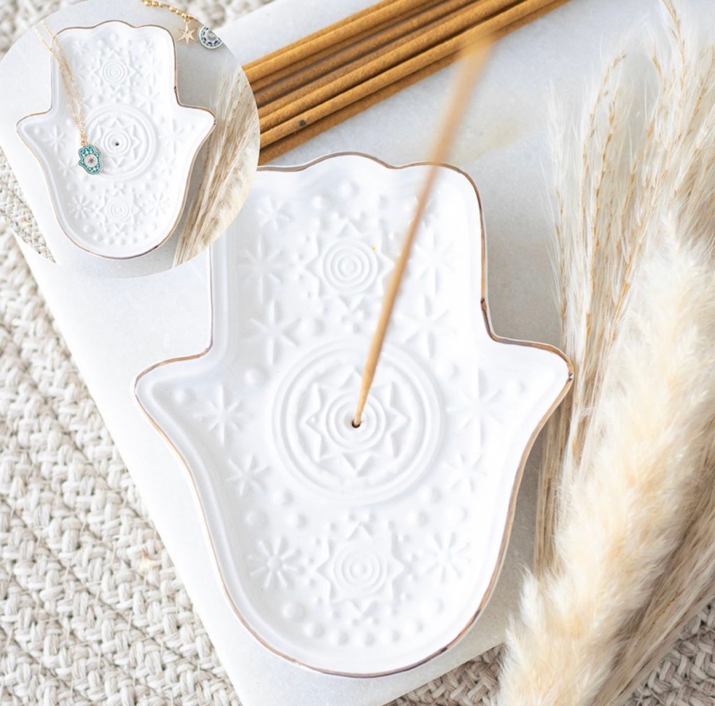 White Hand Of Hamsa Incense Holder And Trinket Dish