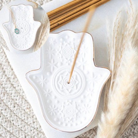 White Hand Of Hamsa Incense Holder And Trinket Dish