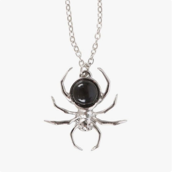 Elegant Black Obsidian Spider Pendant Necklace – Stainless Steel Gothic Jewellery