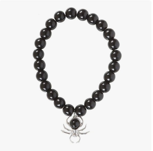 Elegant Spider Black Obsidian Beaded Bracelet – Stainless Steel Accent