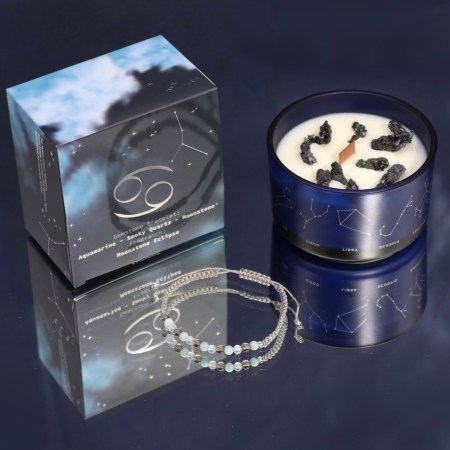 Zodiac Crystal Candle with Gemstone Bracelet - Cancer