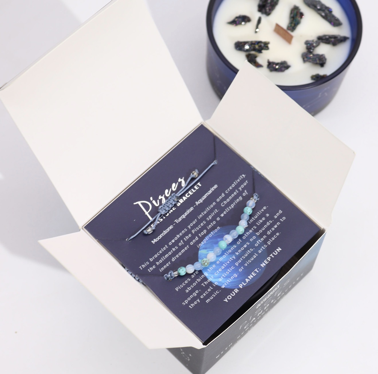 Zodiac Crystal Candle with Gemstone Bracelet - Pisces - Image 3