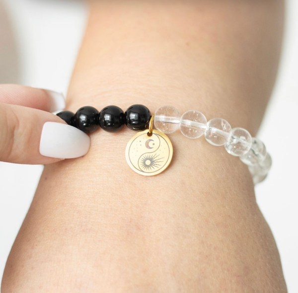 Yin Yang Beaded Bracelet - Black Obsidian & Clear Quartz