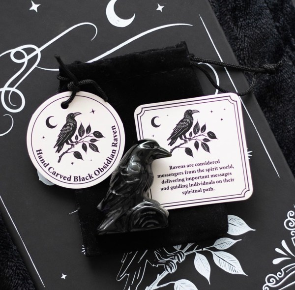 Black Obsidian Crystal Raven In A Bag