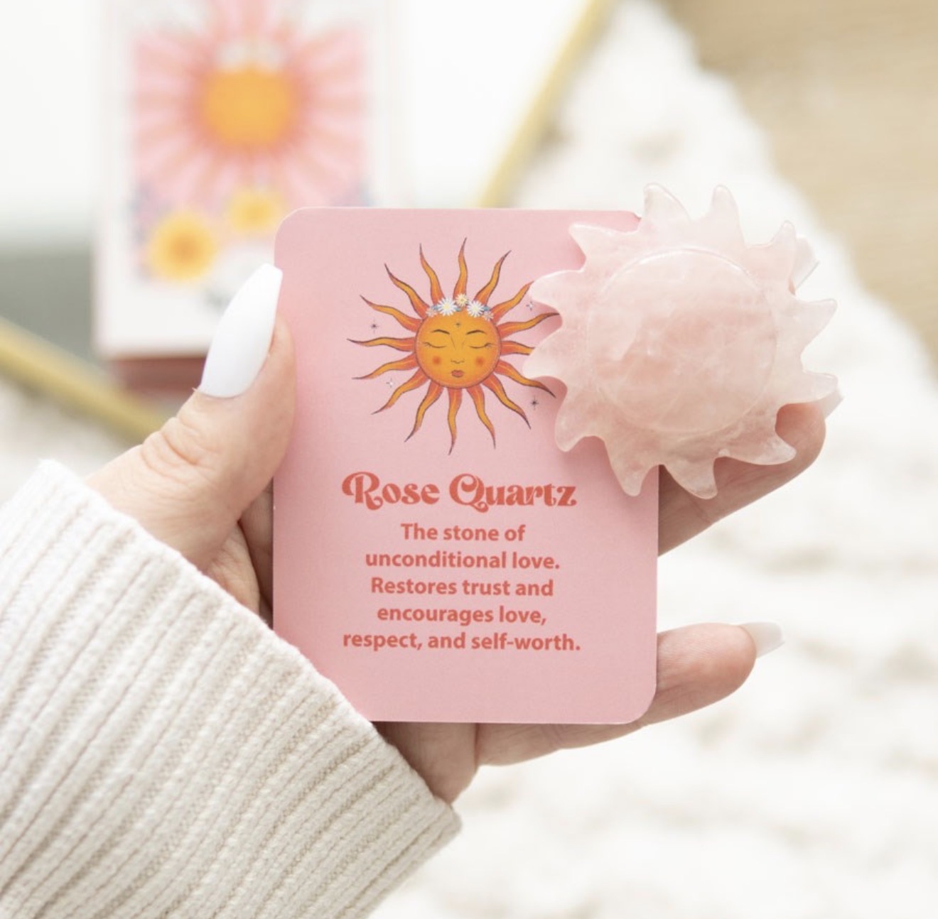 Rose Quartz Crystal Sun Keepsake Stone In A Box