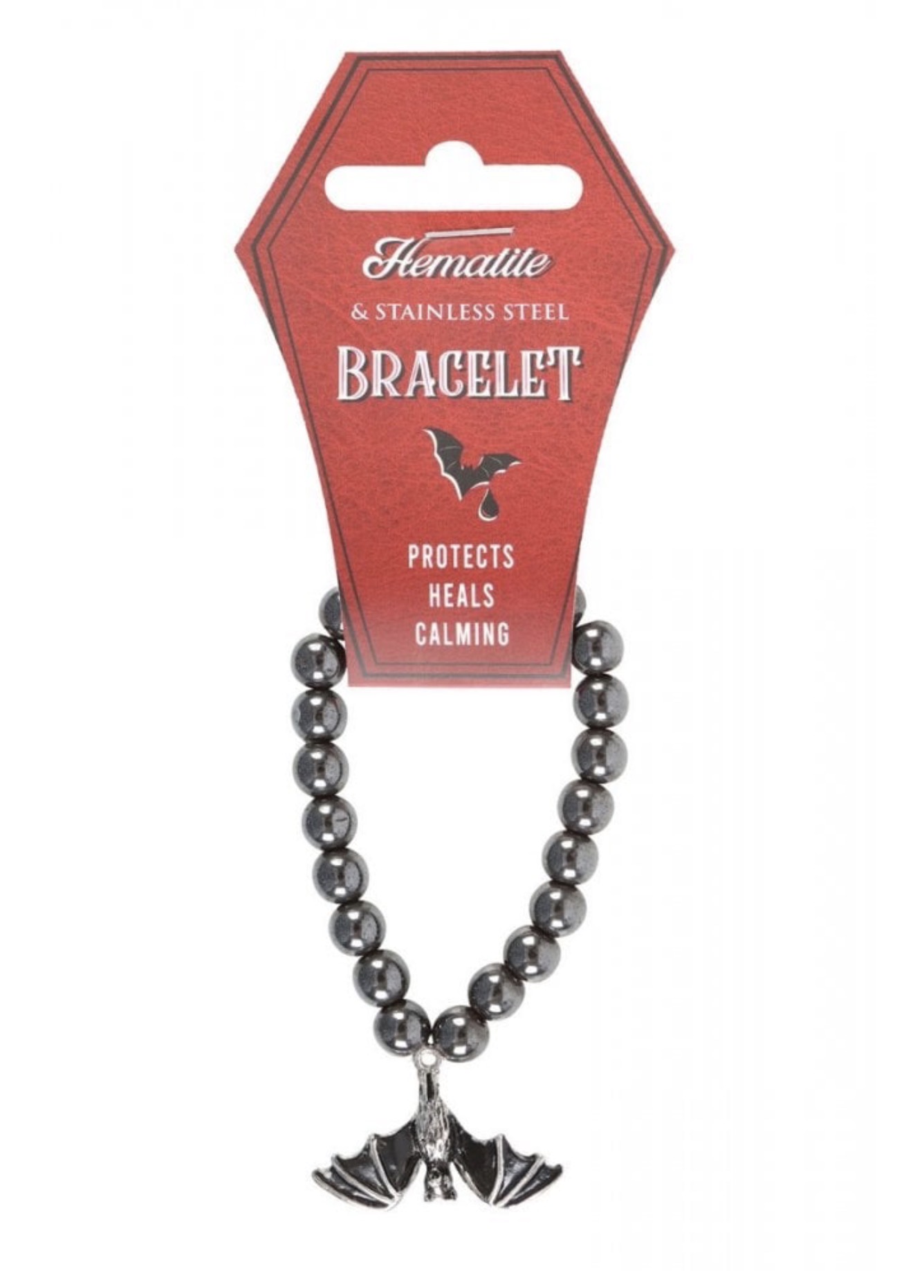 Stainless Steel Hanging Bat Charm Hematite Crystal Bracelet - Image 3