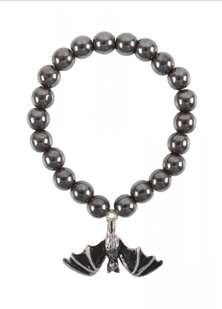 Stainless Steel Hanging Bat Charm Hematite Crystal Bracelet