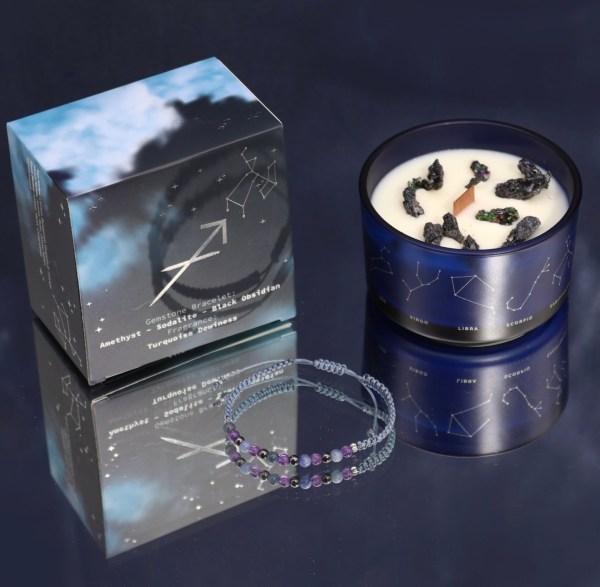 Zodiac Crystal Candle with Gemstone Bracelet - Sagittarius