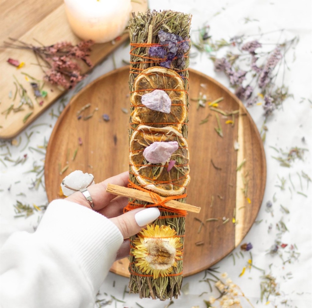 9in Ritual Wand Smudge Stick With Rosemary, Lavender And Orange