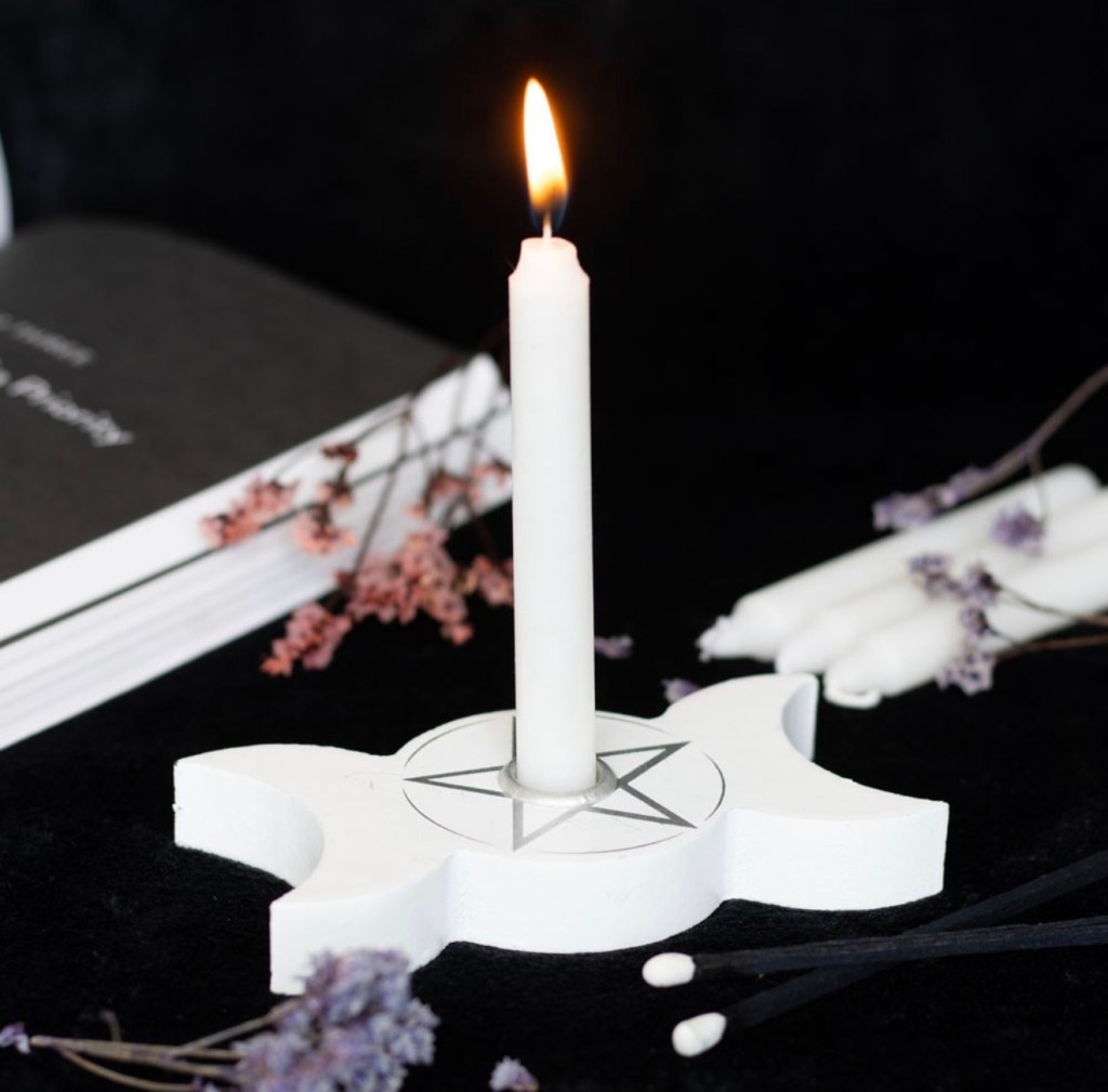 Triple Moon Spell Candle Holder - White and Black