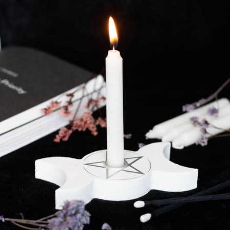 Triple Moon Spell Candle Holder - White and Black