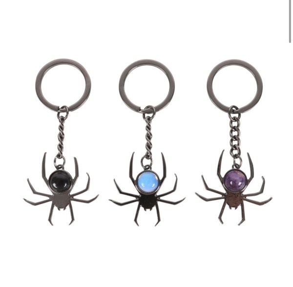 Crystal Spider Keyring - Amethyst, Black Obsidian & Opalite