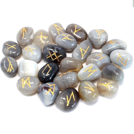 Runes Stone Set in Pouch - Grey Agate