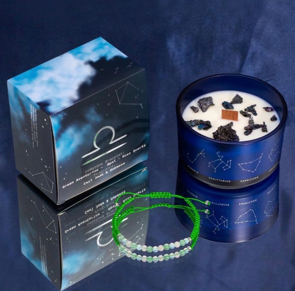 Zodiac Crystal Candle with Gemstone Bracelet - Libra