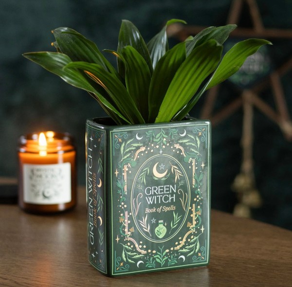 Green Witch Book Shaped Vase