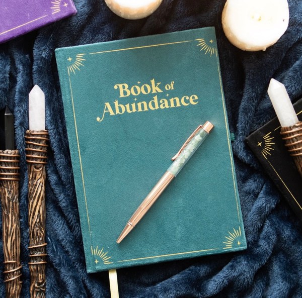 Book Of Abundance Journal With Green Aventurine Crystal Pen