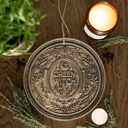 Green Witch Bronze Effect Terracotta Hanging Plaque