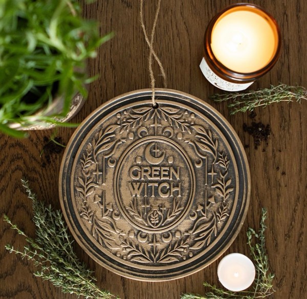 Green Witch Bronze Effect Terracotta Hanging Plaque