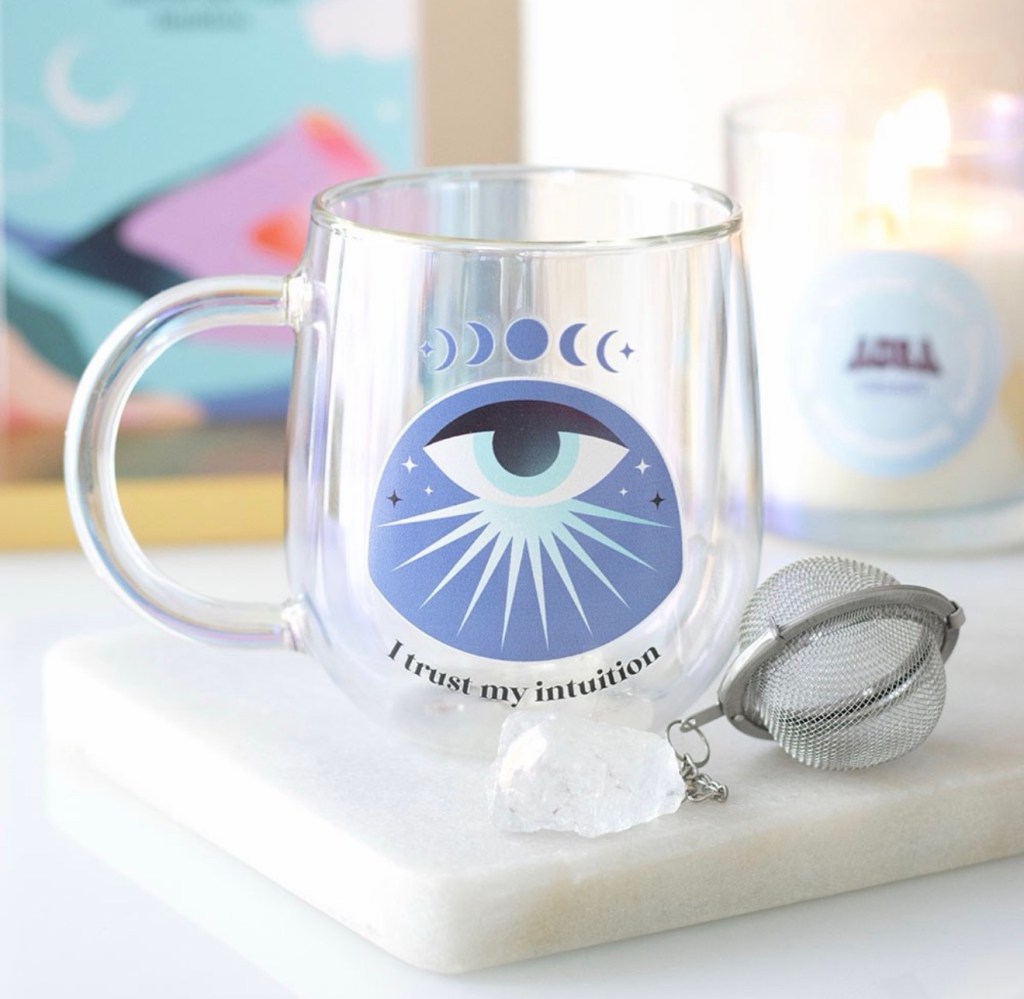 Intuition Double Walled Glass Mug With Aura Crystal Tea Infuser