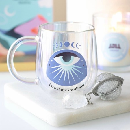 Intuition Double Walled Glass Mug With Aura Crystal Tea Infuser