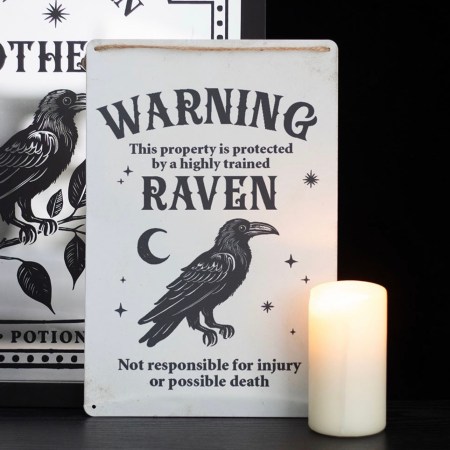 Protected By A Raven Hanging Sign